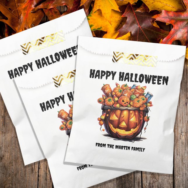 Bolsa De Papel Creepy Jack o Linterna Feliz Halloween  (Creepy Jack o' Lantern "Happy Halloween" treat bags for all your neighborhood trick-or-treaters.  )