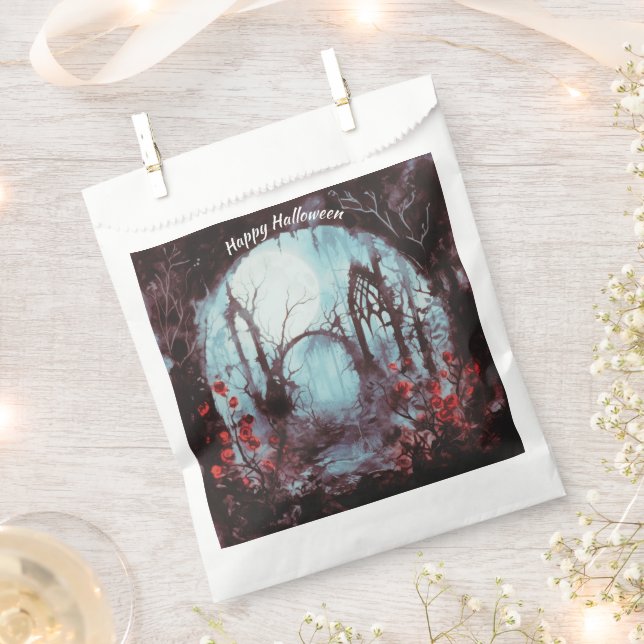 Bolsa De Papel Creepy Woods Full Moon Happy Halloween (Cortado)