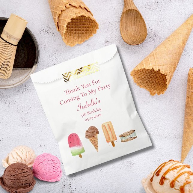 Bolsa De Papel Crema de hielo acuarela y bicicletas cumpleaños gr (Perfect for Sweet Treats: Watercolor Ice Cream & Popsicles Birthday Bags!)