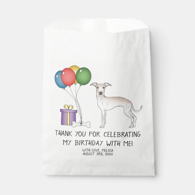 Bolsa De Papel Crema Italiana Greyhound Cartoon Dog Cumpleaños (Anverso)