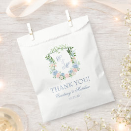 Bolsa De Papel Crest Floral Azul Polvoriento Agradecimiento