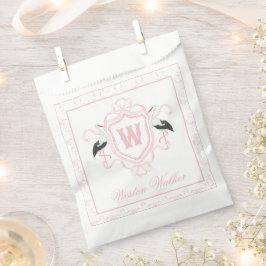 Bolsa De Papel Crest Monograma Arco Cigüeña Rosa Acuarela