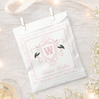 Bolsa De Papel Crest Monograma Arco Cigüeña Rosa Acuarela