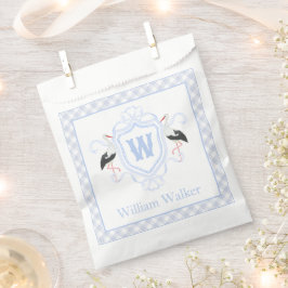 Bolsa De Papel Crest Monograma Gingham Cigüeña Azul Acuarela