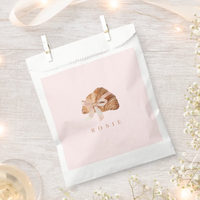 Bolsa De Papel Croissant Coquette Personalizado Cinta Rosa (Cortado)