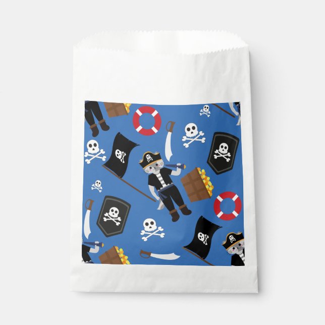 Bolsa De Papel cruces de cráneo de gato pirata azul (Anverso)