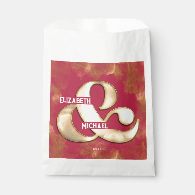 Bolsa De Papel Cruda elegante Gold Pink Magenta Custom Wedding (Anverso)