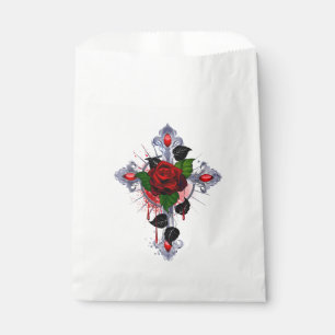 Bolsa De Papel Cruz de Plata con una Rosa Roja