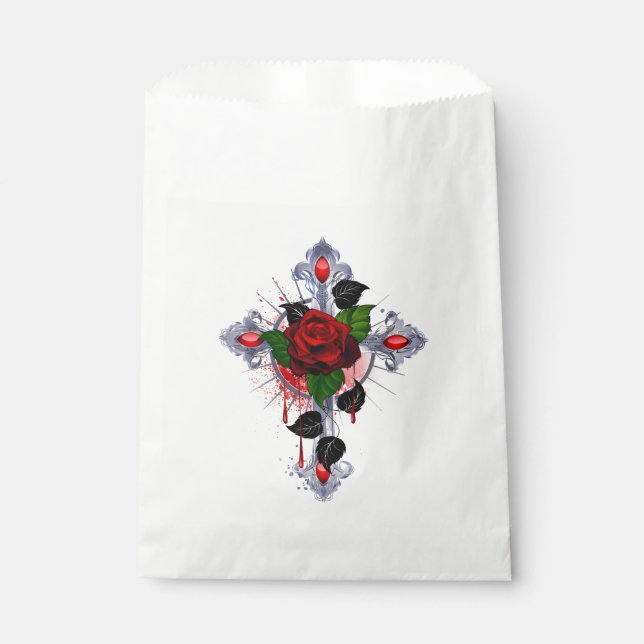 Bolsa De Papel Cruz de Plata con una Rosa Roja (Anverso)