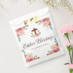 Bolsa De Papel Cruz floral de bendiciones de Pascua