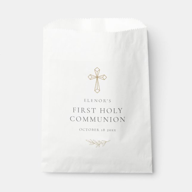 Bolsa De Papel Cruz Geométrica Dorada Primera Comunión (Anverso)