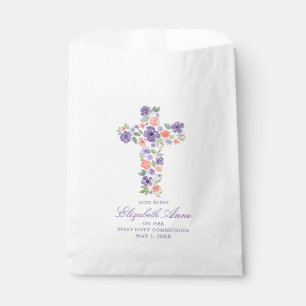 Bolsa De Papel Cruz púrpura primer Communio de la flor de la