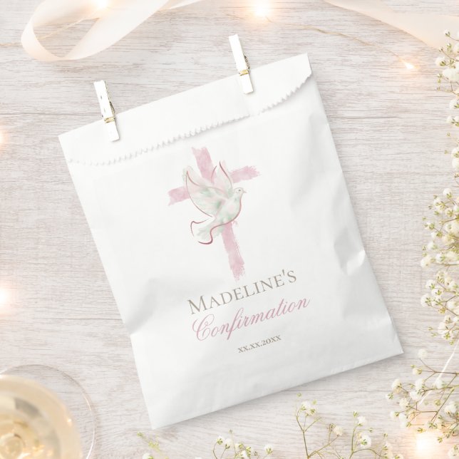 Bolsa De Papel Cruz rosa de confirmación (Cortado)