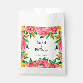 Bolsa De Papel Cuadros Bodas florales de color rosa y amarillo