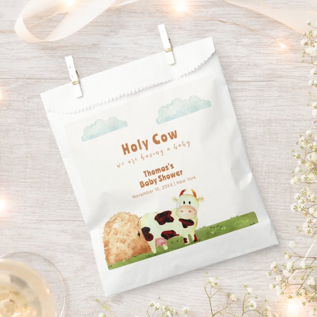 Bolsa De Papel Cuidada acuarela rústica Holy Cow Farm Baby Shower (Cortado)