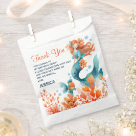Bolsa De Papel Cuidada Sirena Acuarela Niños Cumpleaños Gracias