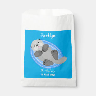 Bolsa De Papel Cuidada y feliz nutria azul personalizado ilustrac