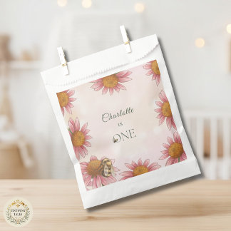 Bolsa De Papel Cumpleaños 1º de Acuarela Echinacea y Abejorro