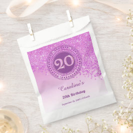 Bolsa De Papel Cumpleaños 20 | Brillante Glitter Rosa Dorado