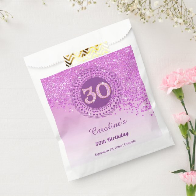Bolsa De Papel Cumpleaños 30 | Brillante Glitter Rosa Dorado (Sellado)