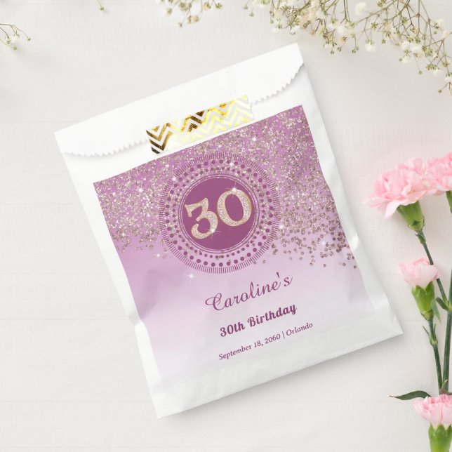 Bolsa De Papel Cumpleaños 30 | Brillante Glitter Rosa Dorado (Sellado)