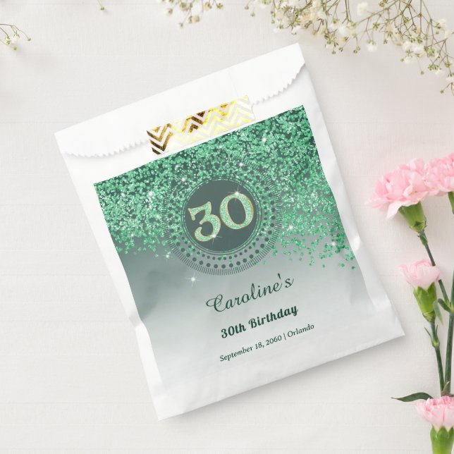 Bolsa De Papel Cumpleaños 30 | Brillo Verde Dorado Glitter (Sellado)