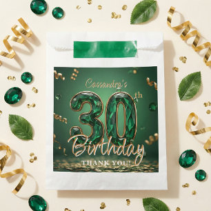 Bolsa De Papel Cumpleaños 30 Elegante Esmeralda Verde Oro Piedra 