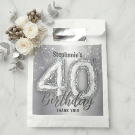 Bolsa De Papel Cumpleaños 40 Brillante Diamante Plateado Gracias