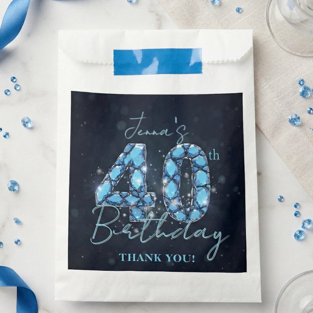 Bolsa De Papel Cumpleaños 40 con zafiro azul Glam Navy (Subido por el creador)