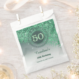 Bolsa De Papel Cumpleaños 50 | Brillante Glitter Verde Dorado