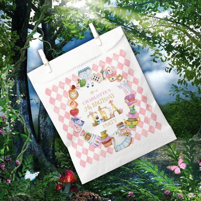Bolsa De Papel Cumpleaños 5 de Alice en Wonderland Rosa   (Subido por el creador)