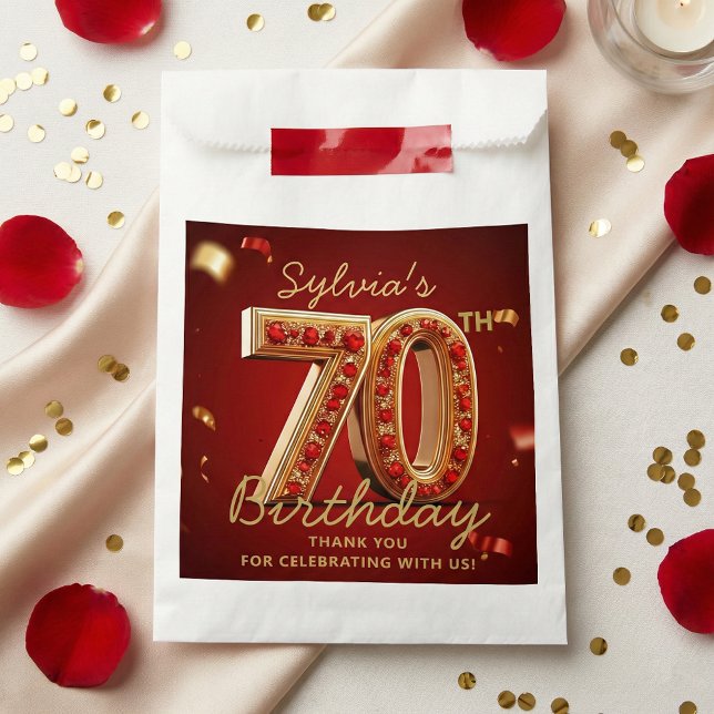 Bolsa De Papel Cumpleaños 70 Elegante Rubí Rojo Dorado Brillo  (Subido por el creador)
