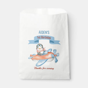 Bolsa De Papel Cumpleaños azul avión pingüino lindo 1er