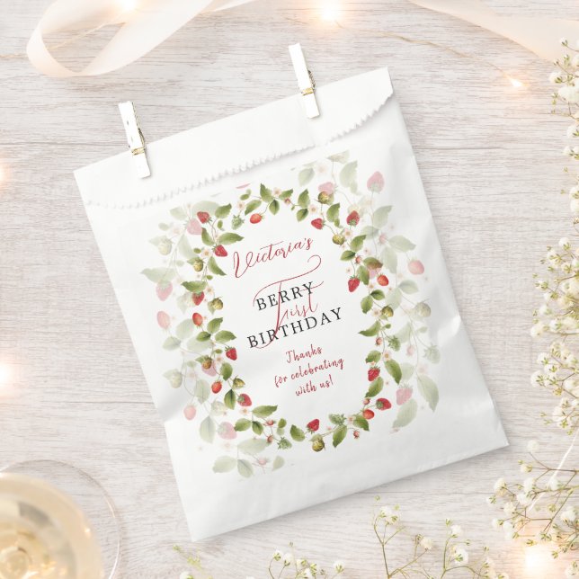 BOLSA DE PAPEL CUMPLEAÑOS BEBÉ DULCE FRESAS SILVESTRES (Cortado)