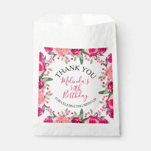 Bolsa De Papel Cumpleaños Botánico Floral Acuarela Rosa Brillante