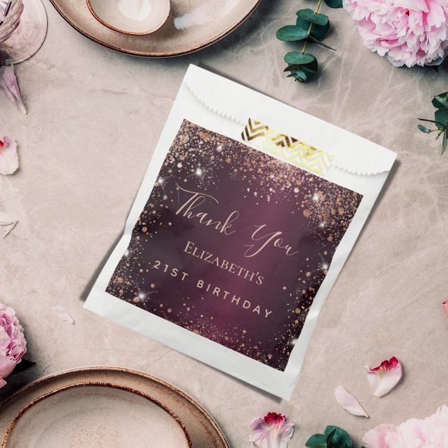 Bolsa De Papel Cumpleaños burgundy rosa oro tiara gracias (Subido por el creador)