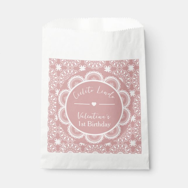 Bolsa De Papel Cumpleaños Cielito Lindo Rosa 1er Año (Anverso)