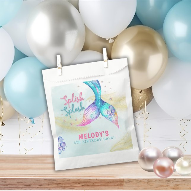 Bolsa De Papel Cumpleaños Cola de Sirena Brillo Splash (Subido por el creador)
