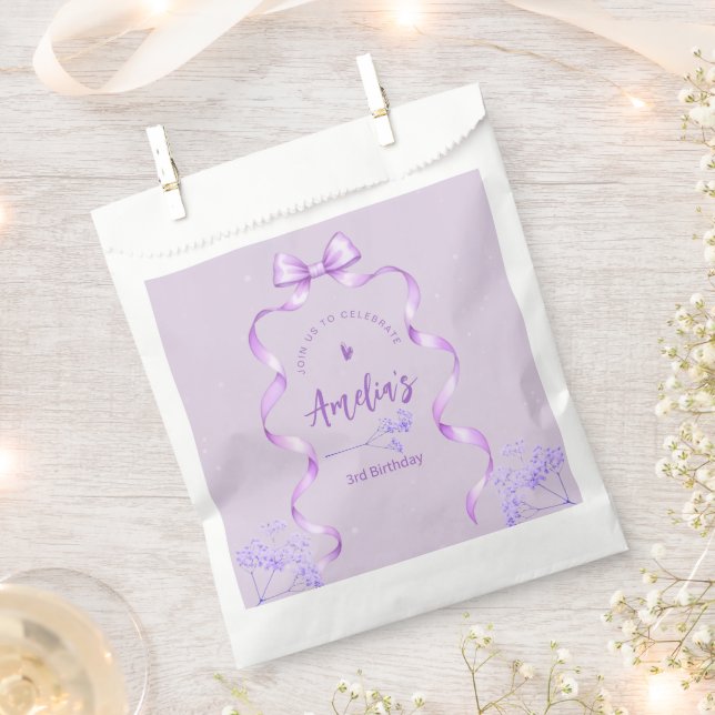 Bolsa De Papel Cumpleaños con Lazo Morado Cualquier Edad (Cortado)