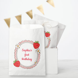 Bolsa De Papel Cumpleaños con marco de fresa lindo