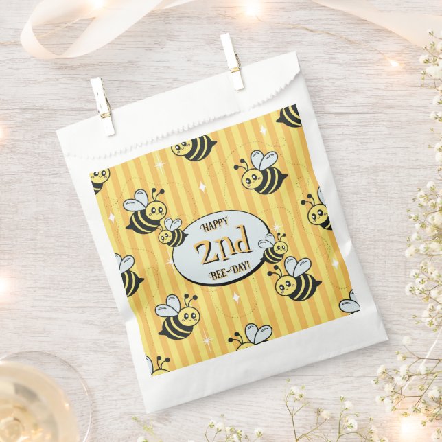 Bolsa De Papel Cumpleaños Cute Retro Abejorro Amarillo a Rayas (Cortado)