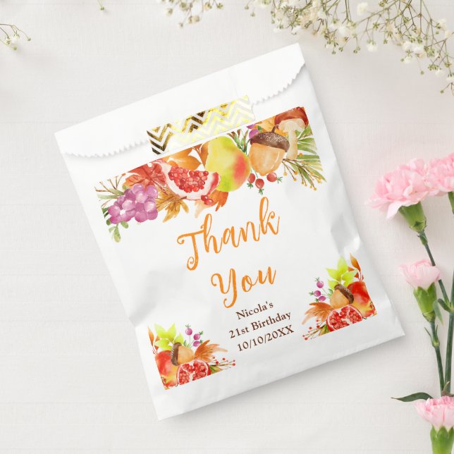 Bolsa De Papel Cumpleaños de cosecha de otoño gracias (Sellado)