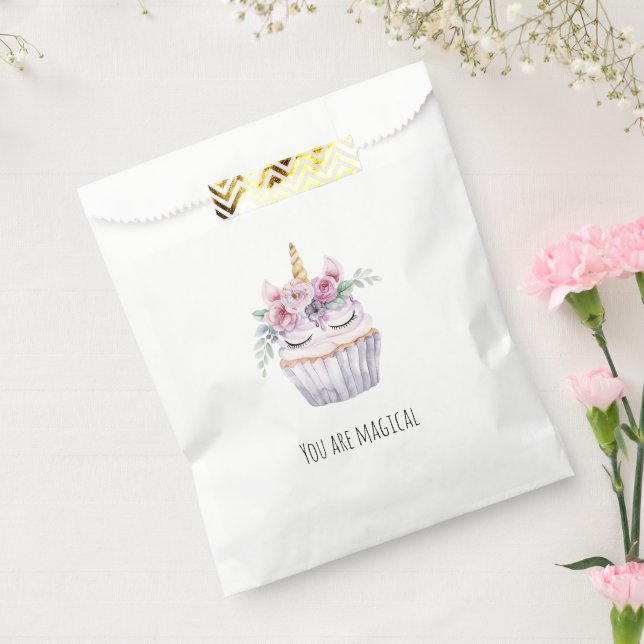 Bolsa De Papel Cumpleaños de Cupcake Floral de Unicornio Rosa (Sellado)