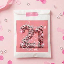 Bolsa De Papel Cumpleaños de diamantes rosados Glam 21 agradecimi