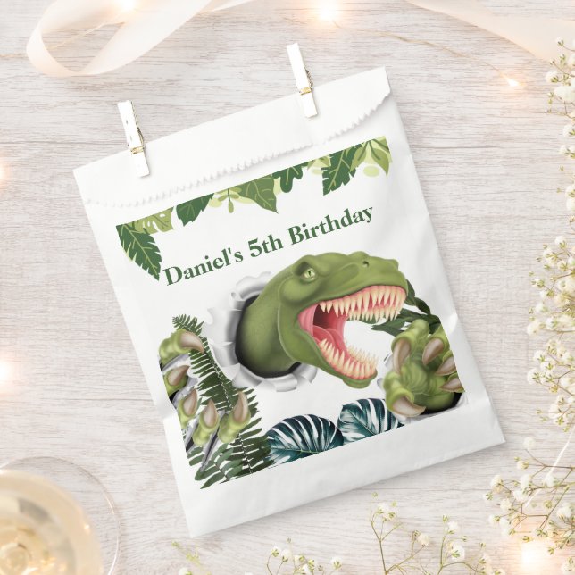 Bolsa De Papel Cumpleaños de Dinosaurio 3D (Cortado)