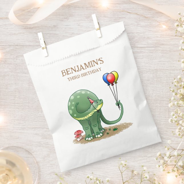 Bolsa De Papel Cumpleaños de dinosaurio con globos (Cortado)
