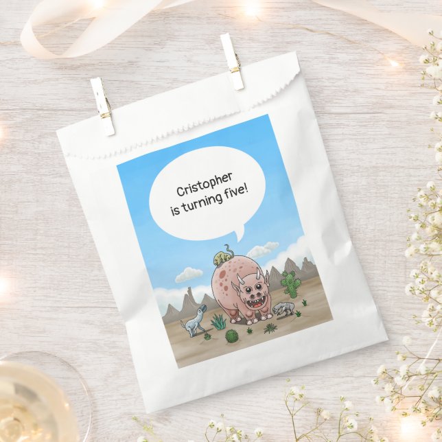 Bolsa De Papel Cumpleaños de dinosaurio de fantasía (Cortado)
