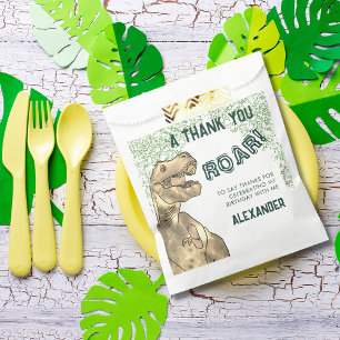 Bolsa De Papel Cumpleaños de dinosaurio rugido de T-Rex agradecim