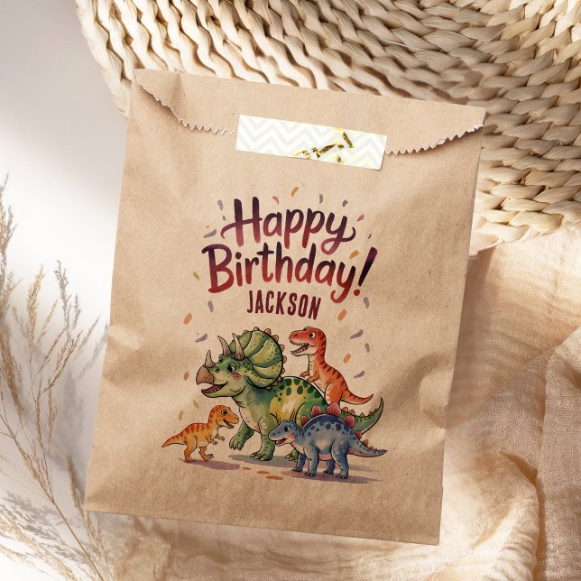 Bolsa De Papel Cumpleaños de Dinosaurios para Niños Personalizado (Subido por el creador)