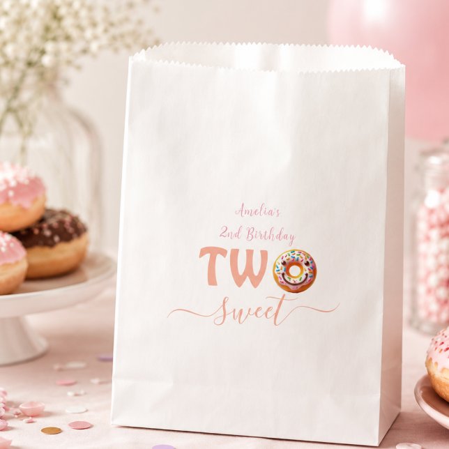Bolsa De Papel Cumpleaños de dos dulces donuts 2 (Two Sweet Donuts 2nd Birthday party Favor Bag)